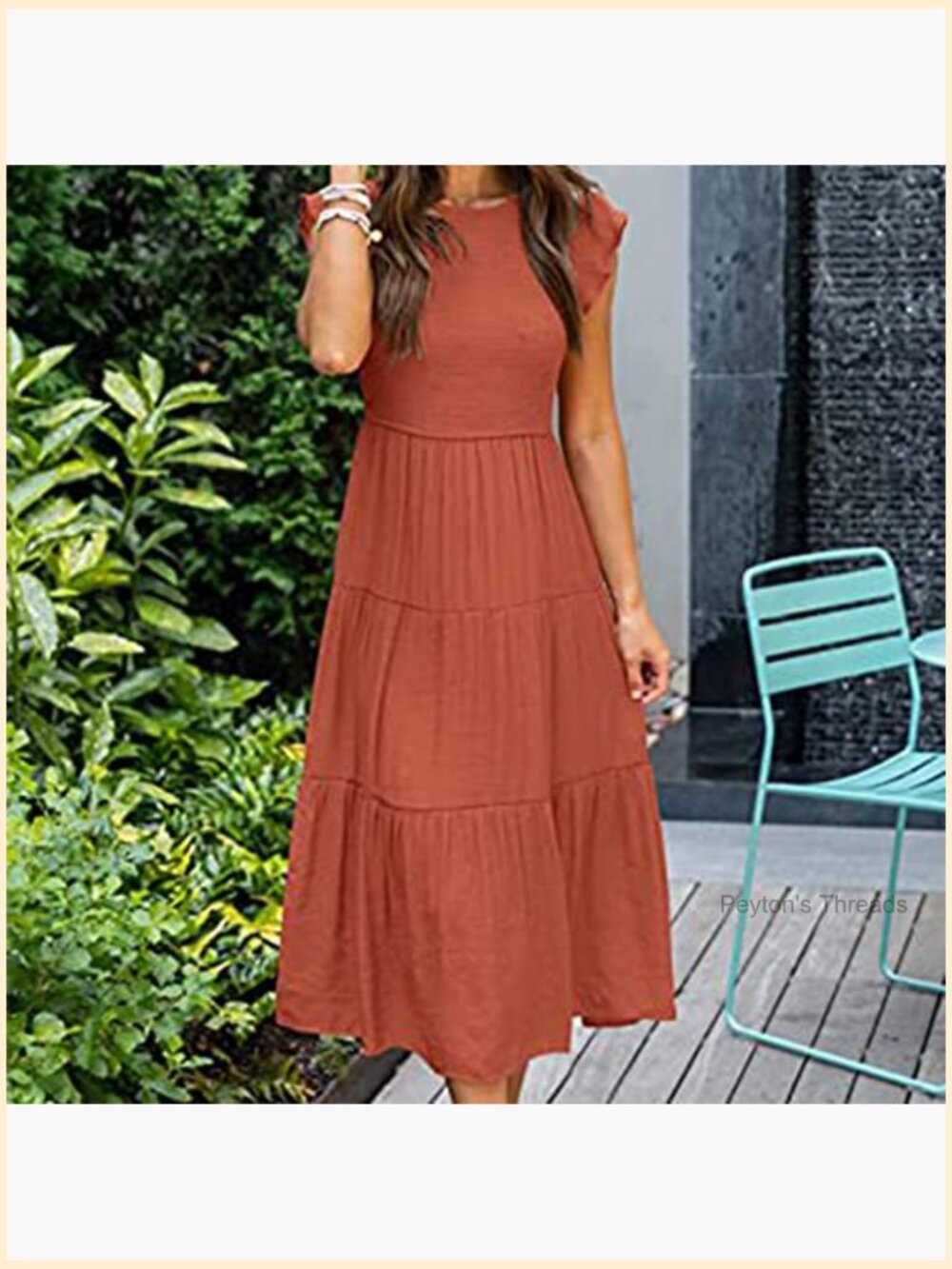 Flutter Short Sleeve Cross Smocked Midi Swing Beach Sundress - Picture 4 of 7